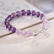 Buddha Stones Amethyst Rose Quartz Strawberry Quartz Good Luck Charm Bracelet - image 9