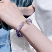 Buddha Stones Amethyst Rose Quartz Strawberry Quartz Good Luck Charm Bracelet - image 7