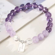 Buddha Stones Amethyst Rose Quartz Strawberry Quartz Good Luck Charm Bracelet - image 1