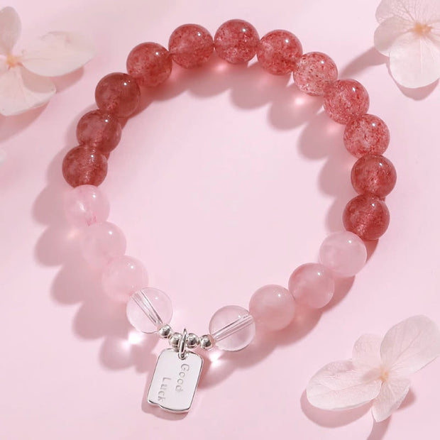 Buddha Stones Amethyst Rose Quartz Strawberry Quartz Good Luck Charm Bracelet - Rose Quartz & Rose Quartz(Wrist Circumference:15-17cm) - image 14