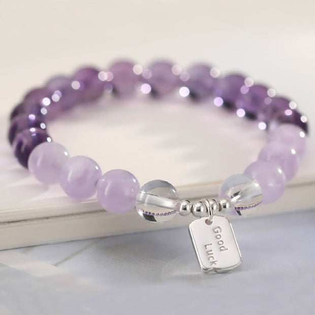 Buddha Stones Amethyst Rose Quartz Strawberry Quartz Good Luck Charm Bracelet - image 2