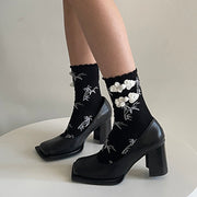 Buddha Stones Chinese Frog-Button Design Jacquard Bamboo Pattern Micro Crew Women's Socks - image 9