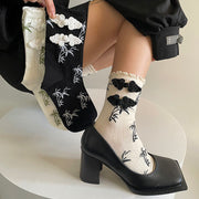 Buddha Stones Chinese Frog-Button Design Jacquard Bamboo Pattern Micro Crew Women's Socks - image 16