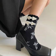 Buddha Stones Chinese Frog-Button Design Jacquard Bamboo Pattern Micro Crew Women's Socks - image 10