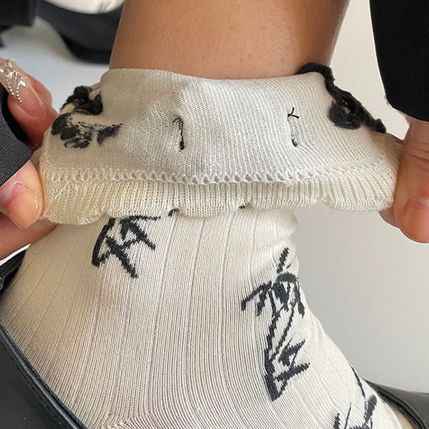 Buddha Stones Chinese Frog-Button Design Jacquard Bamboo Pattern Micro Crew Women's Socks - image 6