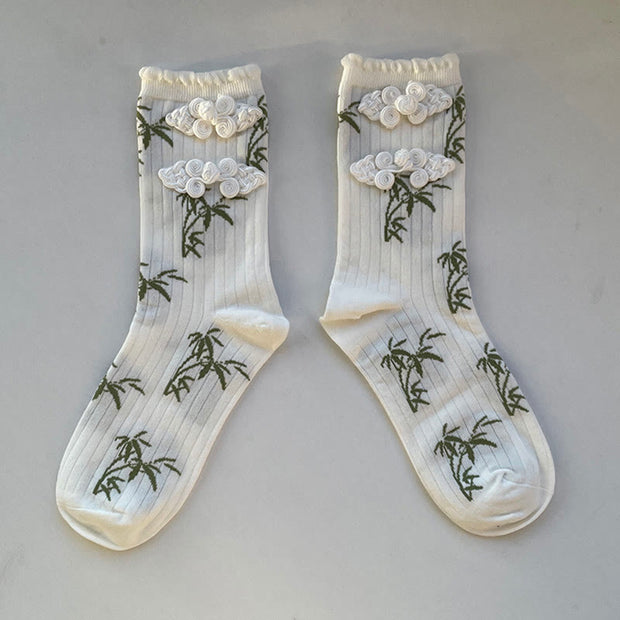 Buddha Stones Chinese Frog-Button Design Jacquard Bamboo Pattern Micro Crew Women's Socks - White - One Size Fits Most (US5–9.5, EU36–40, UK/AU3-7, Asia23-25cm) - image 11