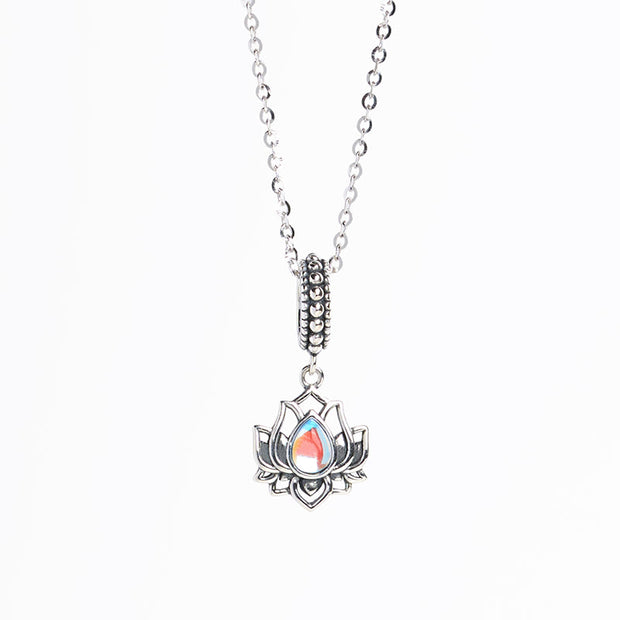 Buddha Stones 925 Sterling Silver Lotus Design Moonstone Healing Necklace Pendant - image 4