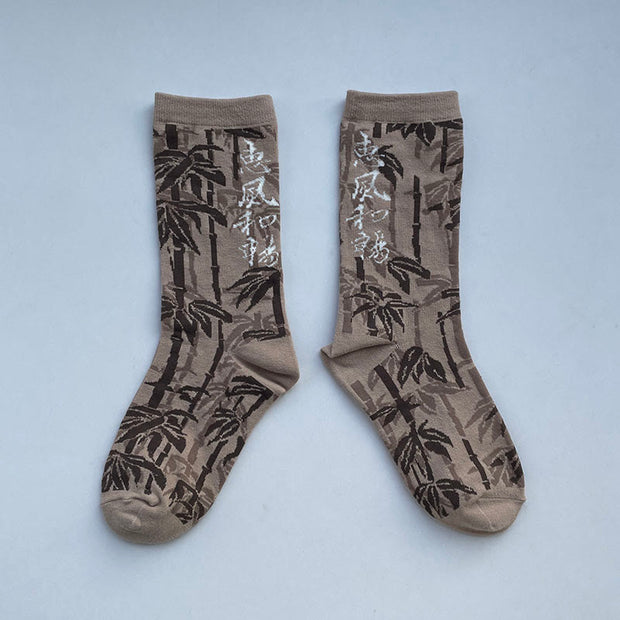 Buddha Stones Chinese Calligraphy Floral Design Micro Crew Women Cotton Socks - PaleGoldenrod - One Size Fits Most (US5–9.5，EU36–40，UK/AU3-7，Asia23-25cm) - image 8