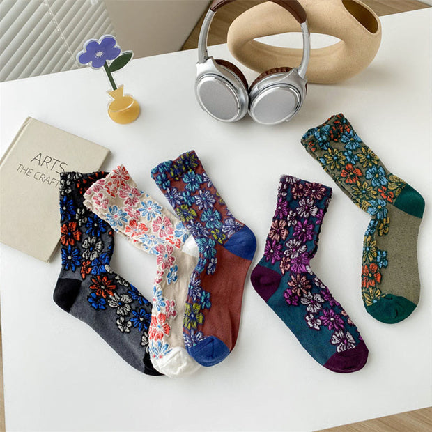 Buddha Stones Ethnic Textured Floral Contrasting Color Design Women's Micro Crew Cotton Socks - image 20