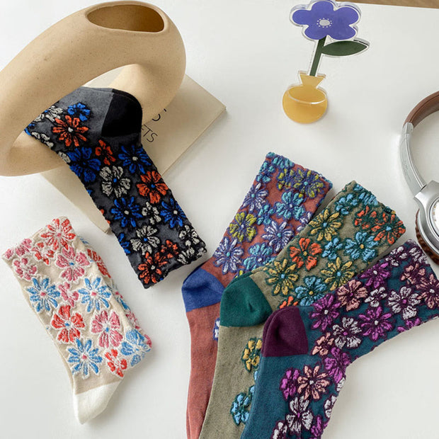 Buddha Stones Ethnic Textured Floral Contrasting Color Design Women's Micro Crew Cotton Socks - image 17