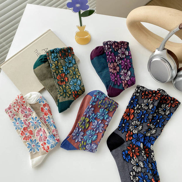 Buddha Stones Ethnic Textured Floral Contrasting Color Design Women's Micro Crew Cotton Socks - image 23