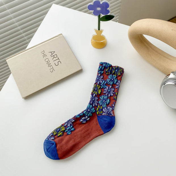 Buddha Stones Ethnic Textured Floral Contrasting Color Design Women's Micro Crew Cotton Socks - FireBrick - One Size Fits Most (US4–9，EU34–39，UK/AU2.5-6，Asia22-24.5cm) - image 15