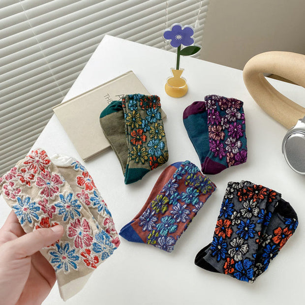 Buddha Stones Ethnic Textured Floral Contrasting Color Design Women's Micro Crew Cotton Socks - image 18
