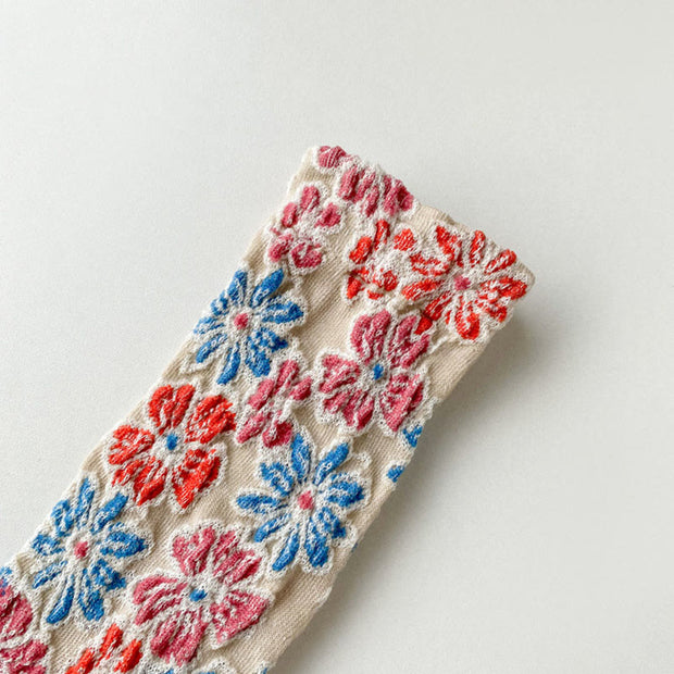 Buddha Stones Ethnic Textured Floral Contrasting Color Design Women's Micro Crew Cotton Socks - image 7