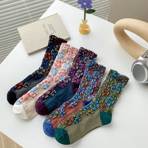 Buddha Stones Ethnic Textured Floral Contrasting Color Design Women's Micro Crew Cotton Socks - image 16