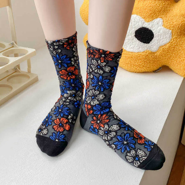 Buddha Stones Ethnic Textured Floral Contrasting Color Design Women's Micro Crew Cotton Socks - image 2