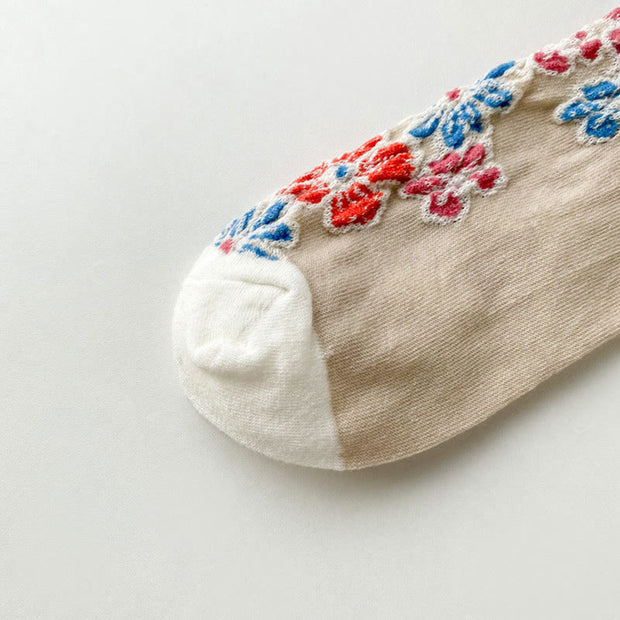 Buddha Stones Ethnic Textured Floral Contrasting Color Design Women's Micro Crew Cotton Socks - image 5