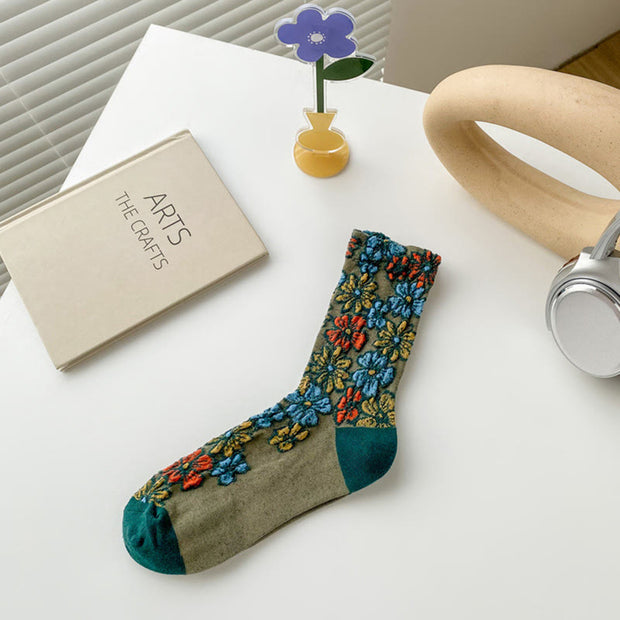 Buddha Stones Ethnic Textured Floral Contrasting Color Design Women's Micro Crew Cotton Socks - DarkSeaGreen - One Size Fits Most (US4–9，EU34–39，UK/AU2.5-6，Asia22-24.5cm) - image 11