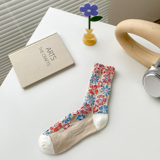 Buddha Stones Ethnic Textured Floral Contrasting Color Design Women's Micro Crew Cotton Socks - Tan - One Size Fits Most (US4–9，EU34–39，UK/AU2.5-6，Asia22-24.5cm) - image 4