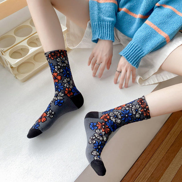 Buddha Stones Ethnic Textured Floral Contrasting Color Design Women's Micro Crew Cotton Socks - image 3