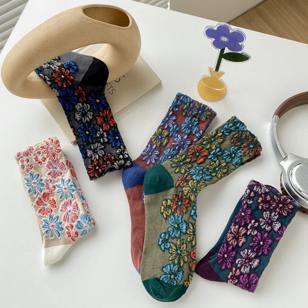 Buddha Stones Ethnic Textured Floral Contrasting Color Design Women's Micro Crew Cotton Socks - image 21