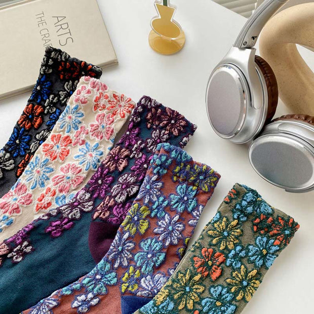 Buddha Stones Ethnic Textured Floral Contrasting Color Design Women's Micro Crew Cotton Socks - image 24