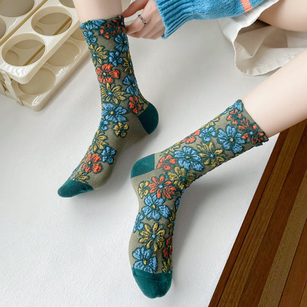 Buddha Stones Ethnic Textured Floral Contrasting Color Design Women's Micro Crew Cotton Socks - image 14