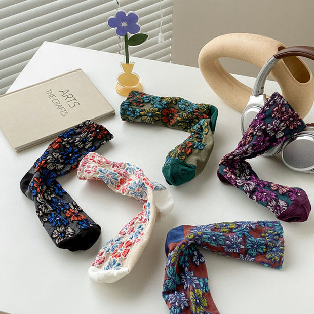 Buddha Stones Ethnic Textured Floral Contrasting Color Design Women's Micro Crew Cotton Socks - image 22
