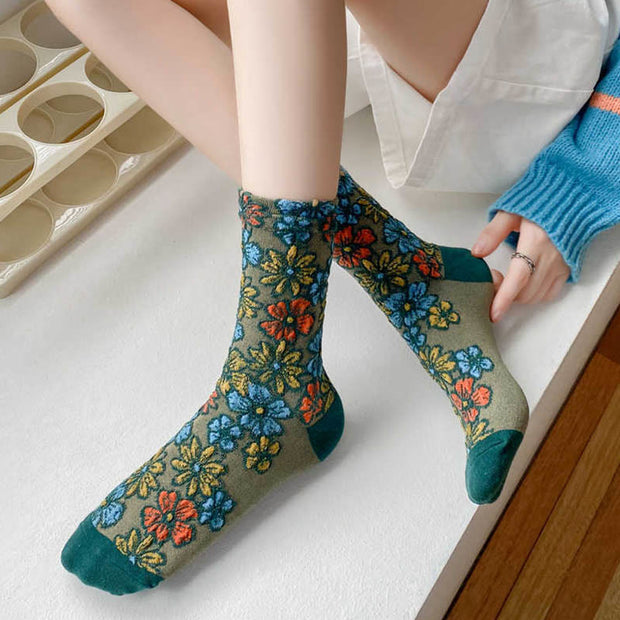 Buddha Stones Ethnic Textured Floral Contrasting Color Design Women's Micro Crew Cotton Socks - image 12