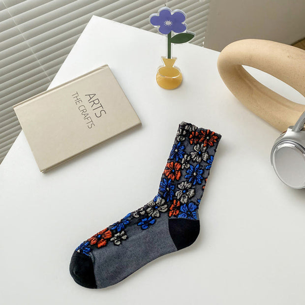 Buddha Stones Ethnic Textured Floral Contrasting Color Design Women's Micro Crew Cotton Socks - Black - One Size Fits Most (US4–9，EU34–39，UK/AU2.5-6，Asia22-24.5cm) - image 1