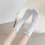 Buddha Stones Pure Color Chinese Frog-Button Tassels Design Women's Micro Crew Cotton Socks - image 3