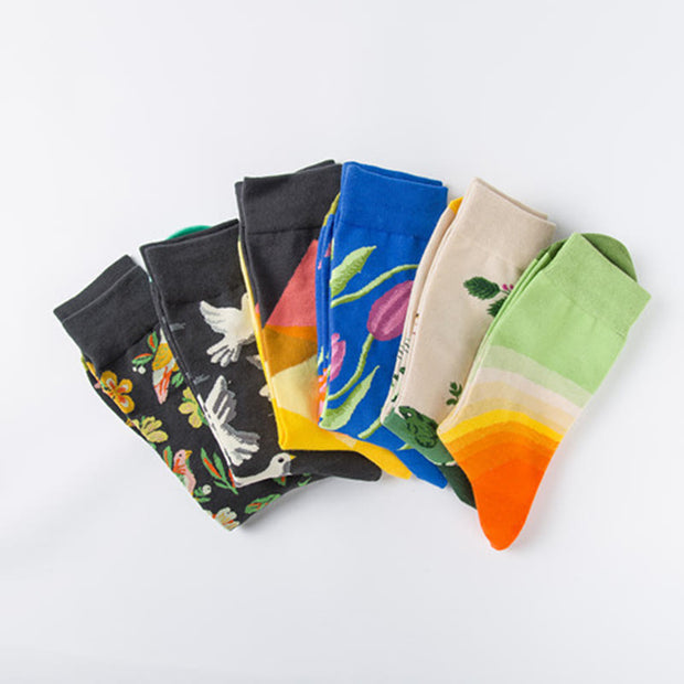 Buddha Stones Colorful Pigeon Tulips Floral Pattern Designmen Women Unisex Cotton Crew Socks - image 13