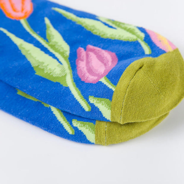 Buddha Stones Colorful Pigeon Tulips Floral Pattern Designmen Women Unisex Cotton Crew Socks - image 6