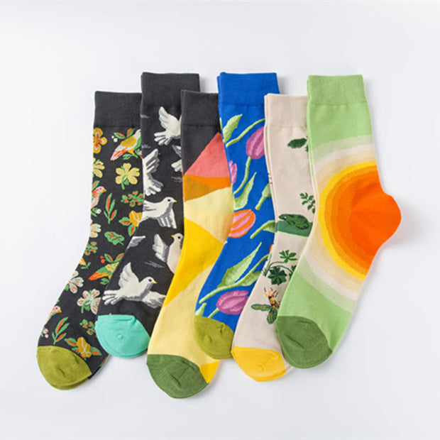 Buddha Stones Colorful Pigeon Tulips Floral Pattern Designmen Women Unisex Cotton Crew Socks - image 8