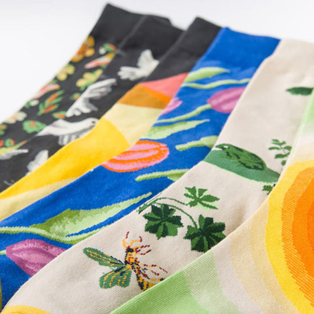 Buddha Stones Colorful Pigeon Tulips Floral Pattern Designmen Women Unisex Cotton Crew Socks - image 17