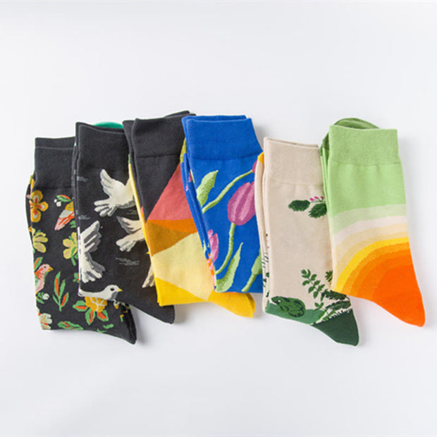 Buddha Stones Colorful Pigeon Tulips Floral Pattern Designmen Women Unisex Cotton Crew Socks - image 11
