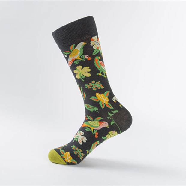 Buddha Stones Colorful Pigeon Tulips Floral Pattern Designmen Women Unisex Cotton Crew Socks - Bird Flower - One Size Fits Most (US8–12.5，EU41-46，UK/AU7.5-12，Asia25.5-31cm) - image 0