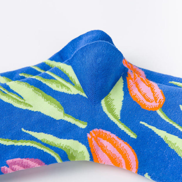 Buddha Stones Colorful Pigeon Tulips Floral Pattern Designmen Women Unisex Cotton Crew Socks - image 5