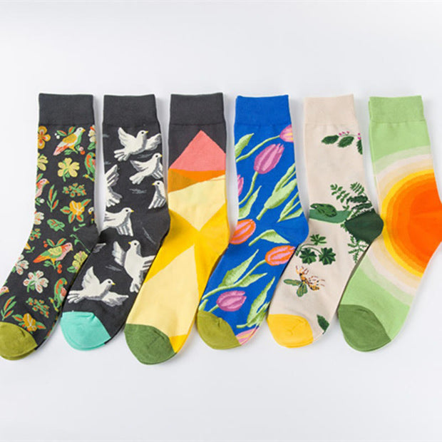 Buddha Stones Colorful Pigeon Tulips Floral Pattern Designmen Women Unisex Cotton Crew Socks - image 10