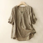 Buddha Stones V-Neck Butterfly Women's Half Sleeve Shirt - Tan - US14，UK/AU18，EU46 (2XL) - image 11