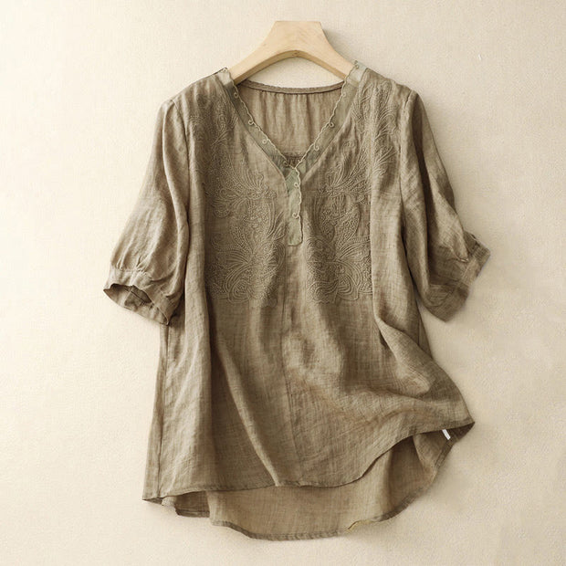 Buddha Stones V-Neck Butterfly Women's Half Sleeve Shirt - Tan - US14，UK/AU18，EU46 (2XL) - image 11