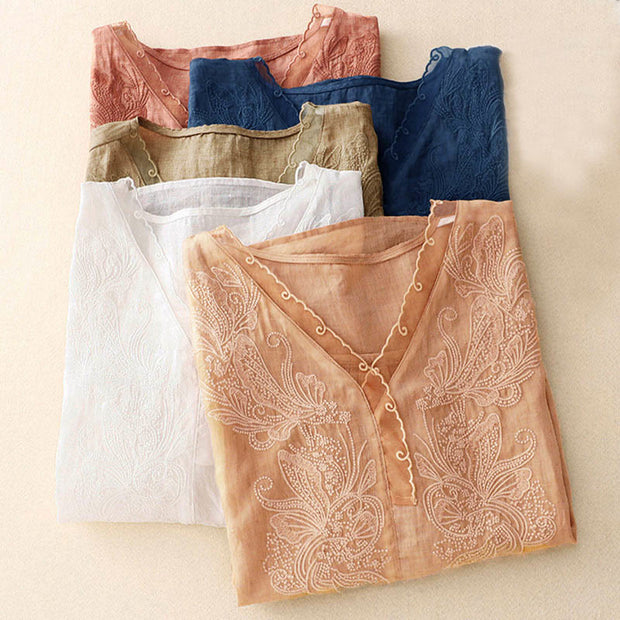 Buddha Stones V-Neck Butterfly Women's Half Sleeve Shirt - image 22