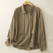 Buddha Stones Double‑Breasted Design Long Sleeve Women's Cotton Jacket With Pockets - image 1