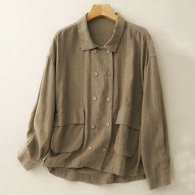 Buddha Stones Double‑Breasted Design Long Sleeve Women's Cotton Jacket With Pockets - image 1