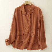 Buddha Stones Double‑Breasted Design Long Sleeve Women's Cotton Jacket With Pockets - image 7