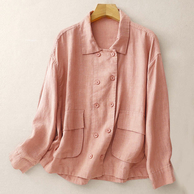Buddha Stones Double‑Breasted Design Long Sleeve Women's Cotton Jacket With Pockets - image 17