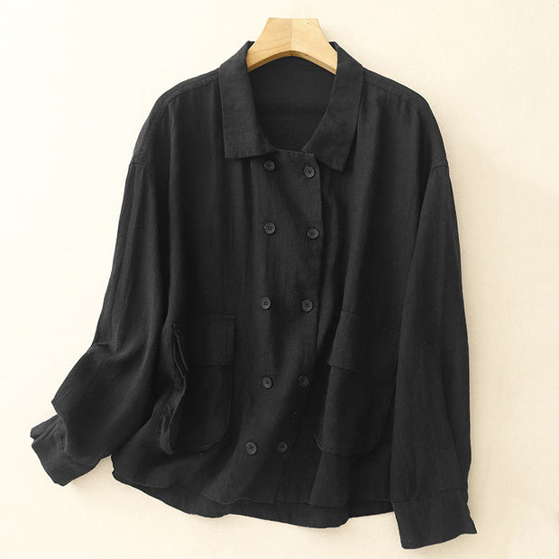 Buddha Stones Double‑Breasted Design Long Sleeve Women's Cotton Jacket With Pockets - image 12