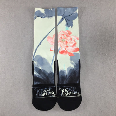 Buddha Stones Casual Lotus Painting Micro Crew Men Women Unisex Socks - Azure - One Size Fits Most (US 5-10.5，EU 38-44，UK/AU 5-10.5，AISA 24.5-28cm) - image 0