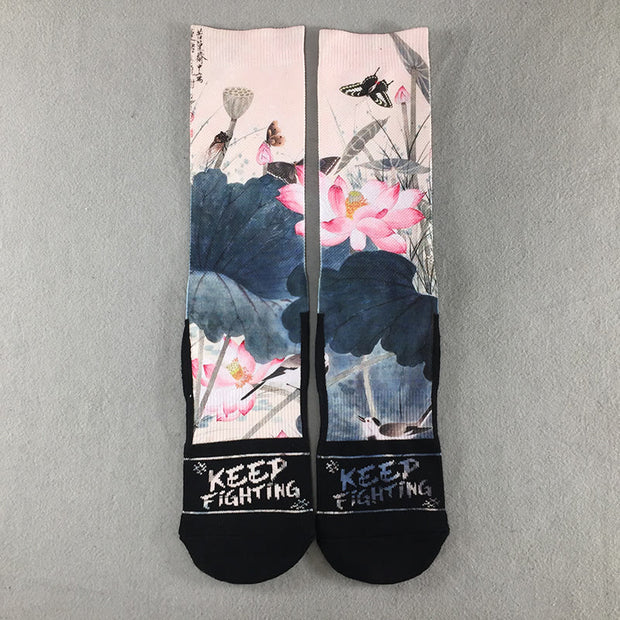 Buddha Stones Casual Lotus Flowers Leaves Butterfly Micro Crew Men Women Unisex Socks - Beige - One Size Fits Most (US 5-10.5，EU 38-44，UK/AU 5-10.5，AISA 24.5-28cm) - image 0