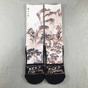 Buddha Stones Casual White Crane Pine Trees Mountains Micro Crew Men Women Unisex Socks - Linen - One Size Fits Most (US 5-10.5，EU 38-44，UK/AU 5-10.5，AISA 24.5-28cm) - image 1